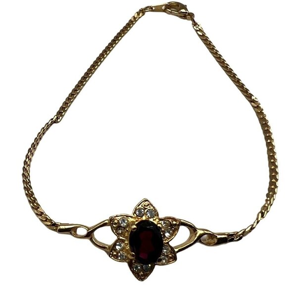 Gold Plated Ring & Bracelet Set With Garnet & Rhinestones.  A22 - Picture 8 of 10